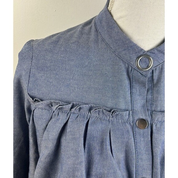 Zara Blue Ruffle Tiered Layered 3/4 Sleeve Snap Front Blouse Size S Boho - Picture 8 of 10